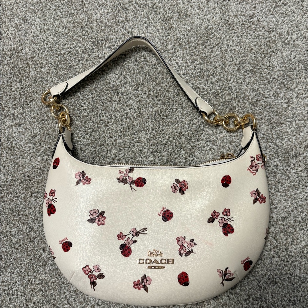 Coach White Floral and Ladybug Print Payton Hobo Purse
